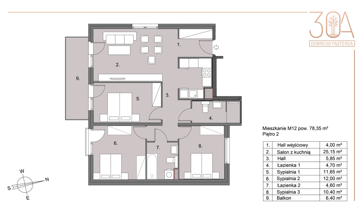 Mieszkanie w inwestycji DobregoPasterza30A, Kraków, 78 m² | Morizon.pl | 8318