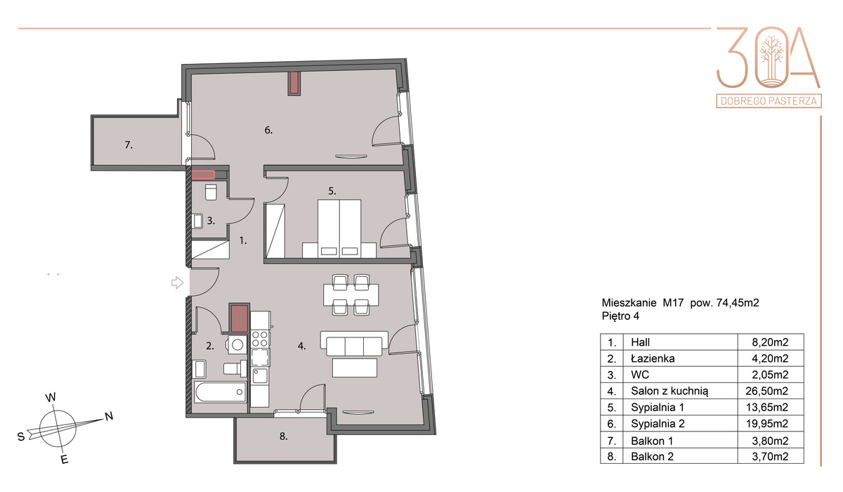 Mieszkanie w inwestycji DobregoPasterza30A, Kraków, 74 m² | Morizon.pl | 8323