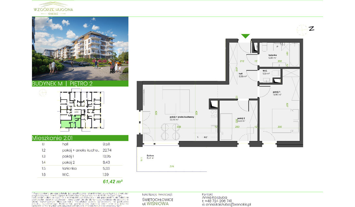 Mieszkanie w inwestycji Wzgórze Hugona - Świętochłowice, Świętochłowice, 61 m² | Morizon.pl | 2127
