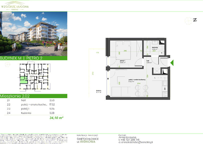 Mieszkanie w inwestycji Wzgórze Hugona - Świętochłowice, Świętochłowice, 34 m² | Morizon.pl | 2128