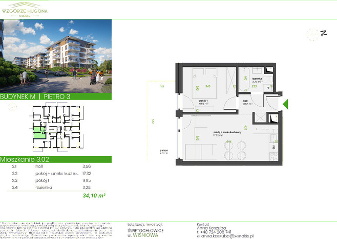 Mieszkanie w inwestycji Wzgórze Hugona - Świętochłowice, Świętochłowice, 34 m² | Morizon.pl | 2136
