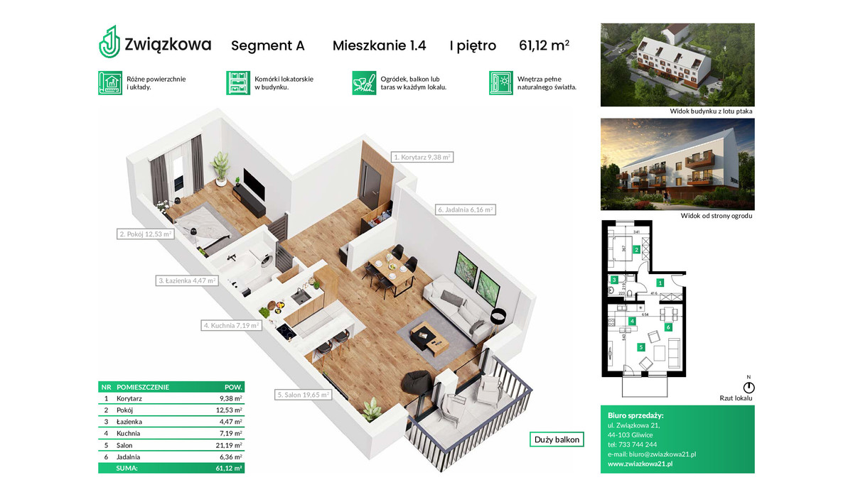 Mieszkanie w inwestycji Związkowa 21, Gliwice, 61 m² | Morizon.pl | 9963